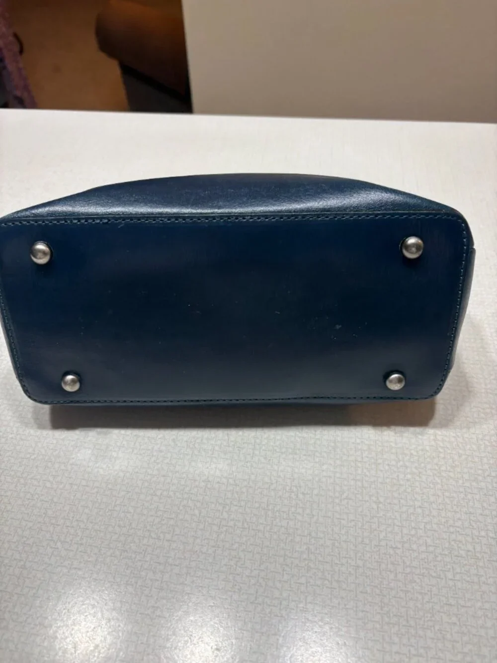 GUC Patricia Nash Navy Leather Satchel with Metal Ring Handles